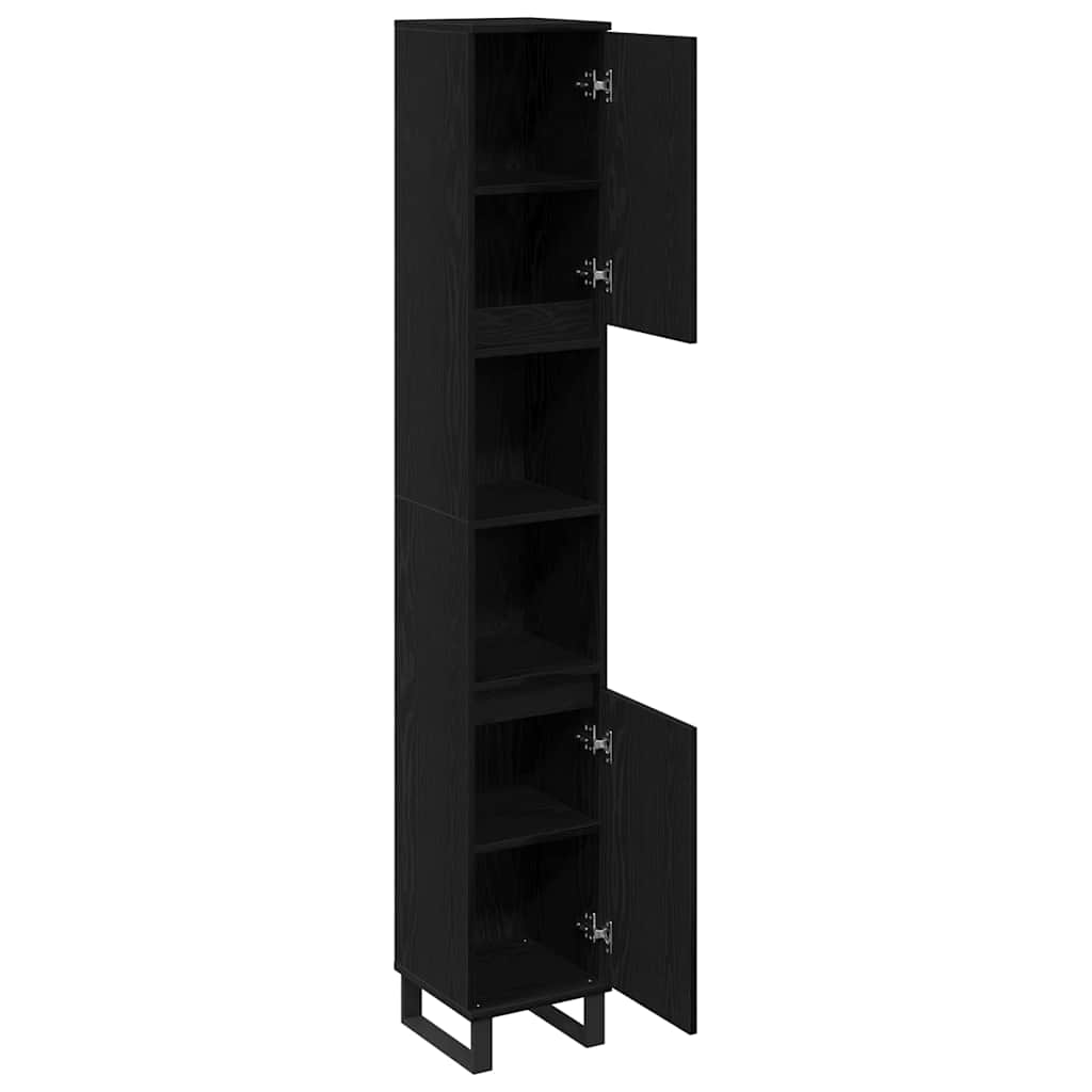 Badezimmer Schrank mit Regal Schwarze Eiche 30 x 30 x 190 cm