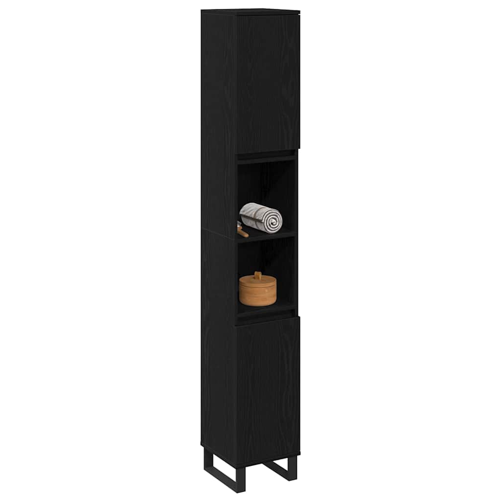 Badezimmer Schrank mit Regal Schwarze Eiche 30 x 30 x 190 cm