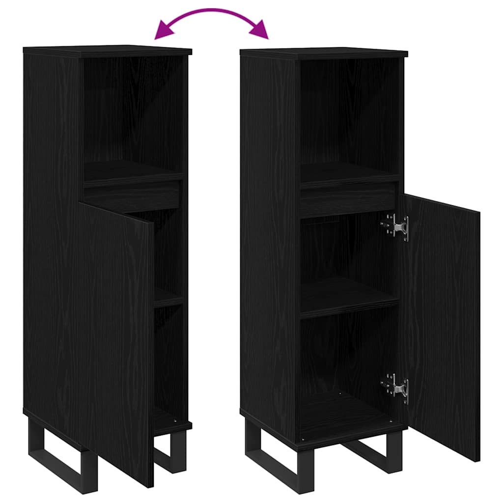 Badezimmer Schrank mit Regal Schwarze Eiche 30 x 30 x 100 cm