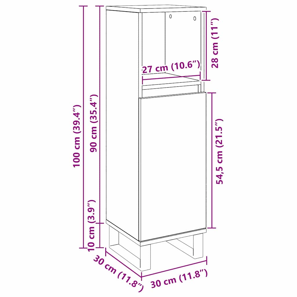 Badezimmer Schrank mit Regal Schwarze Eiche 30 x 30 x 100 cm