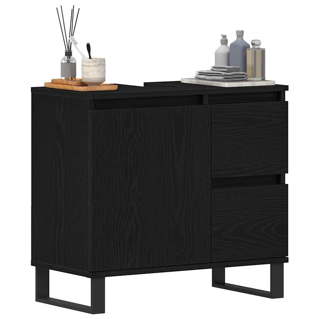 Waschtischunterschrank mit Tür Schwarze Eiche 65 x 33 x 60 cm