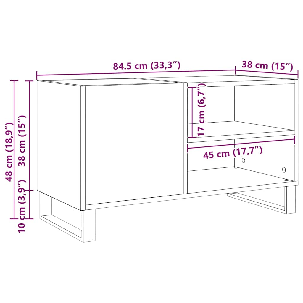 Schallplattenschrank Schwarz Eichen-Optik 85 x 38 x 48 cm