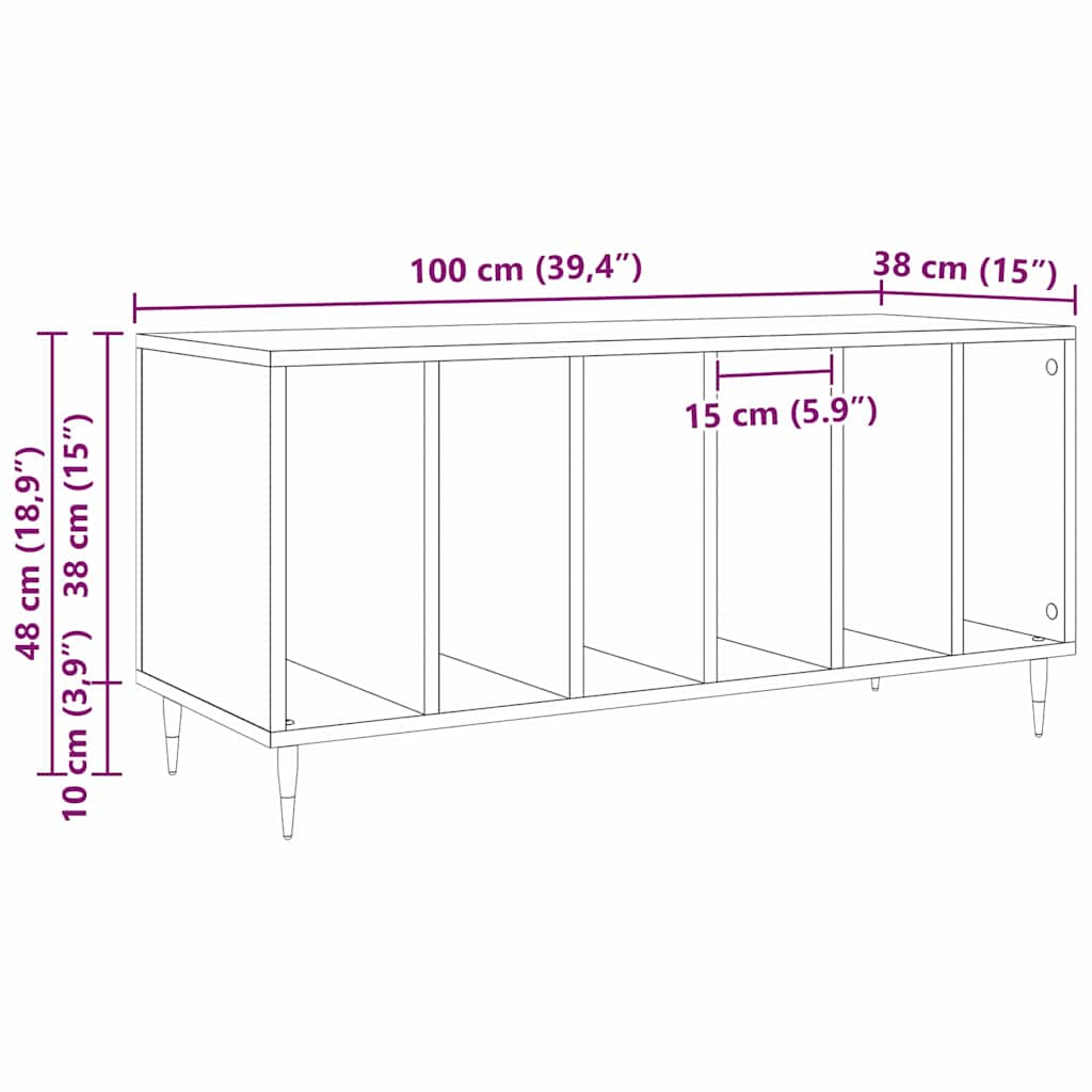 Schallplattenschrank mit Regal Artisan-Eiche 100 x 38 x 48 cm