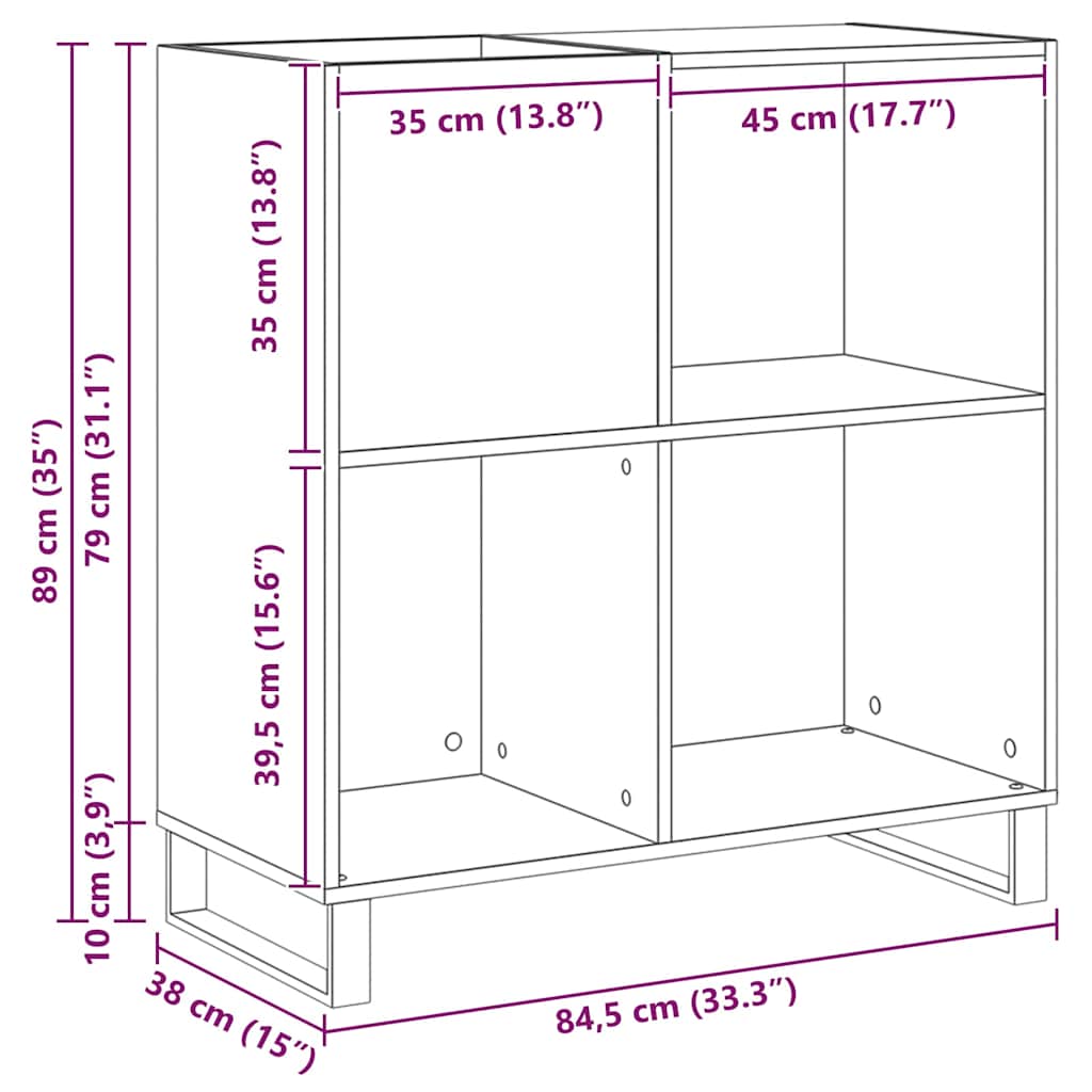 Schallplattenschrank Schwarz Eichen-Optik 85 x 38 x 89 cm