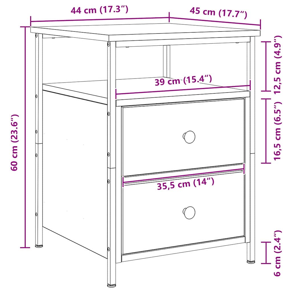Nachttisch mit Schubladen 2 pcs Schwarze Eiche 44 x 45 x 60 cm