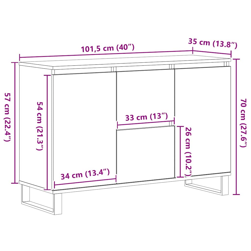 Sideboard Schwarz Eichen-Optik 101,5 x 35 x 70 cm Holzwerkstoff