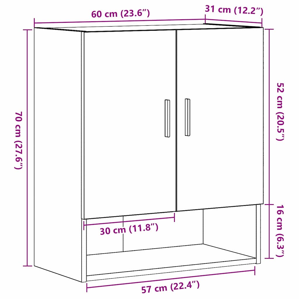Wandmontierter Schrank 60 x 31 x 70 cm Holzwerkstoff