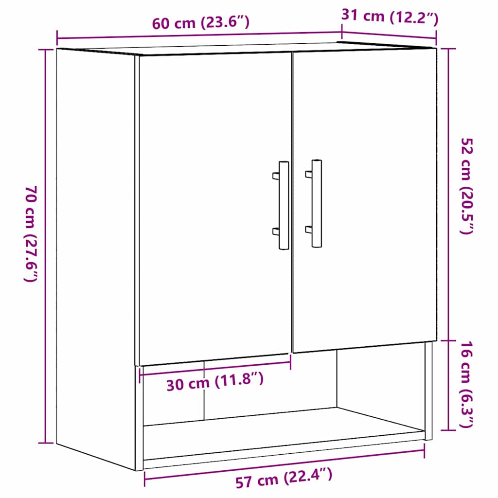 Wandmontierter Schrank 60 x 31 x 70 cm Holzwerkstoff
