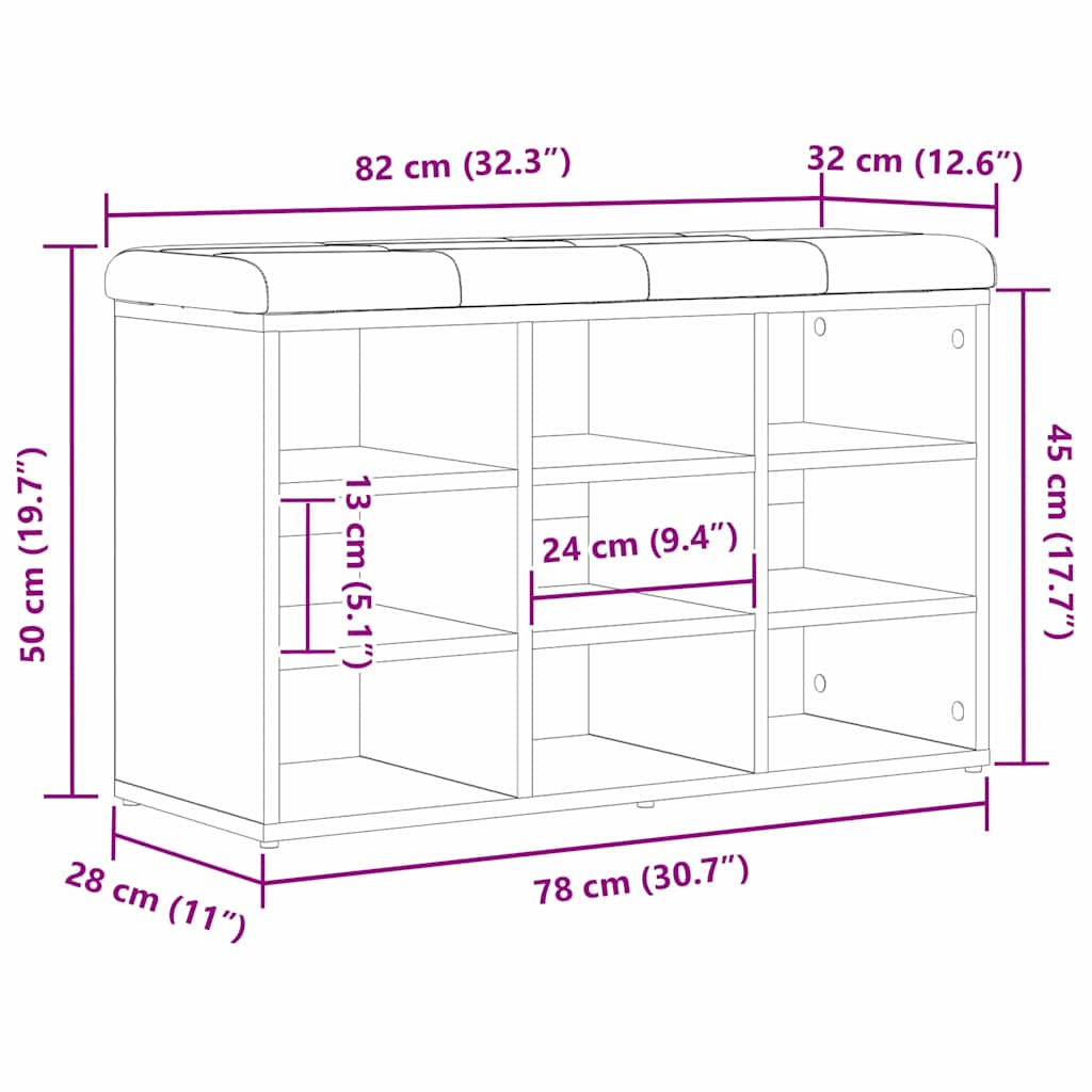 Schuhbank Schwarz Eichen-Optik 82 x 32 x 50 cm Holzwerkstoff