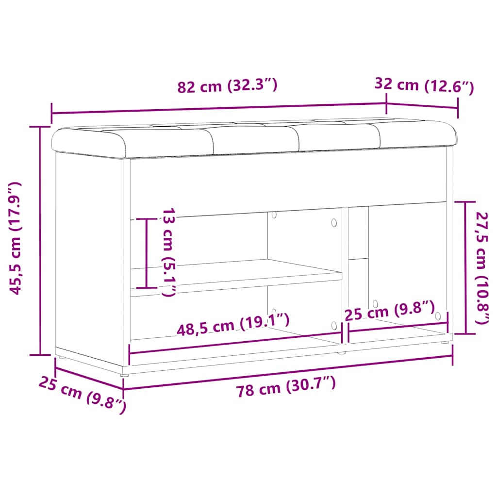 Schuhbank Schwarz Eichen-Optik 80 x 30 x 45 cm Holzwerkstoff