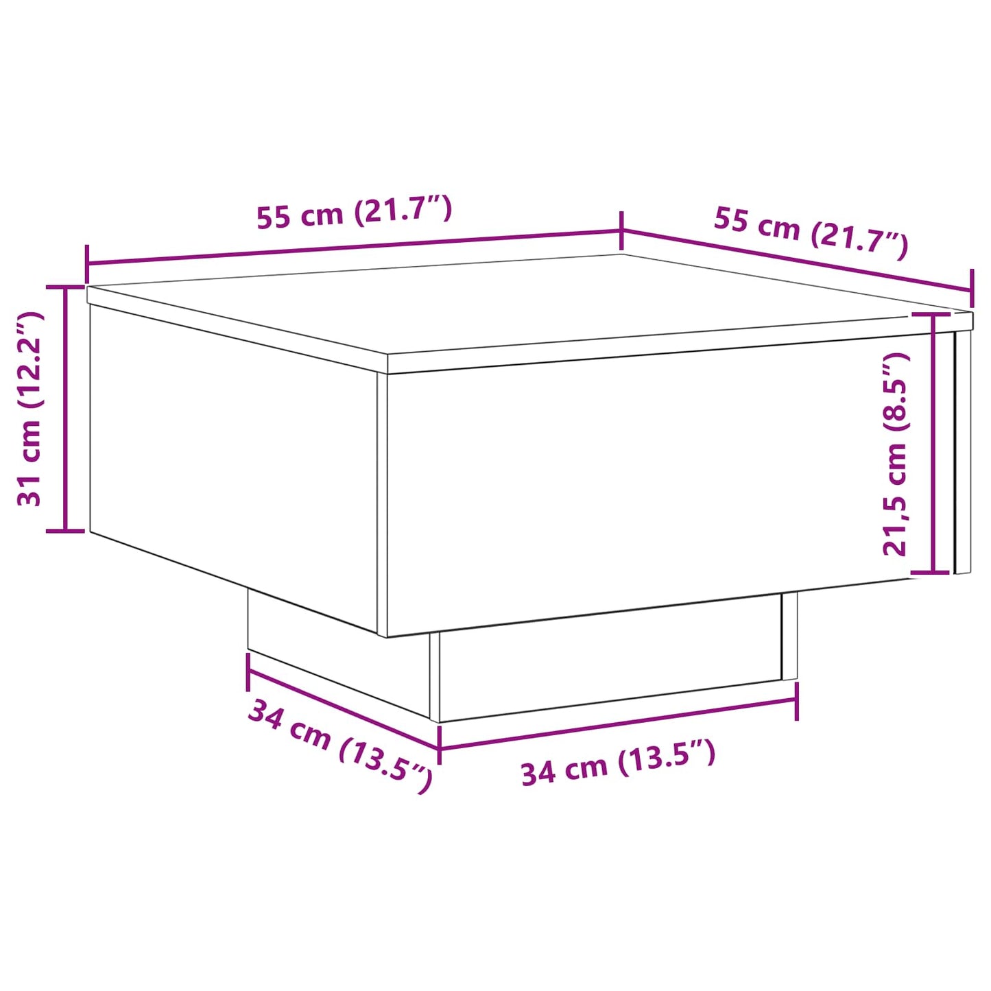 Schwarz Eichen-Optik 55 x 55 x 31 cm Holzwerkstoff