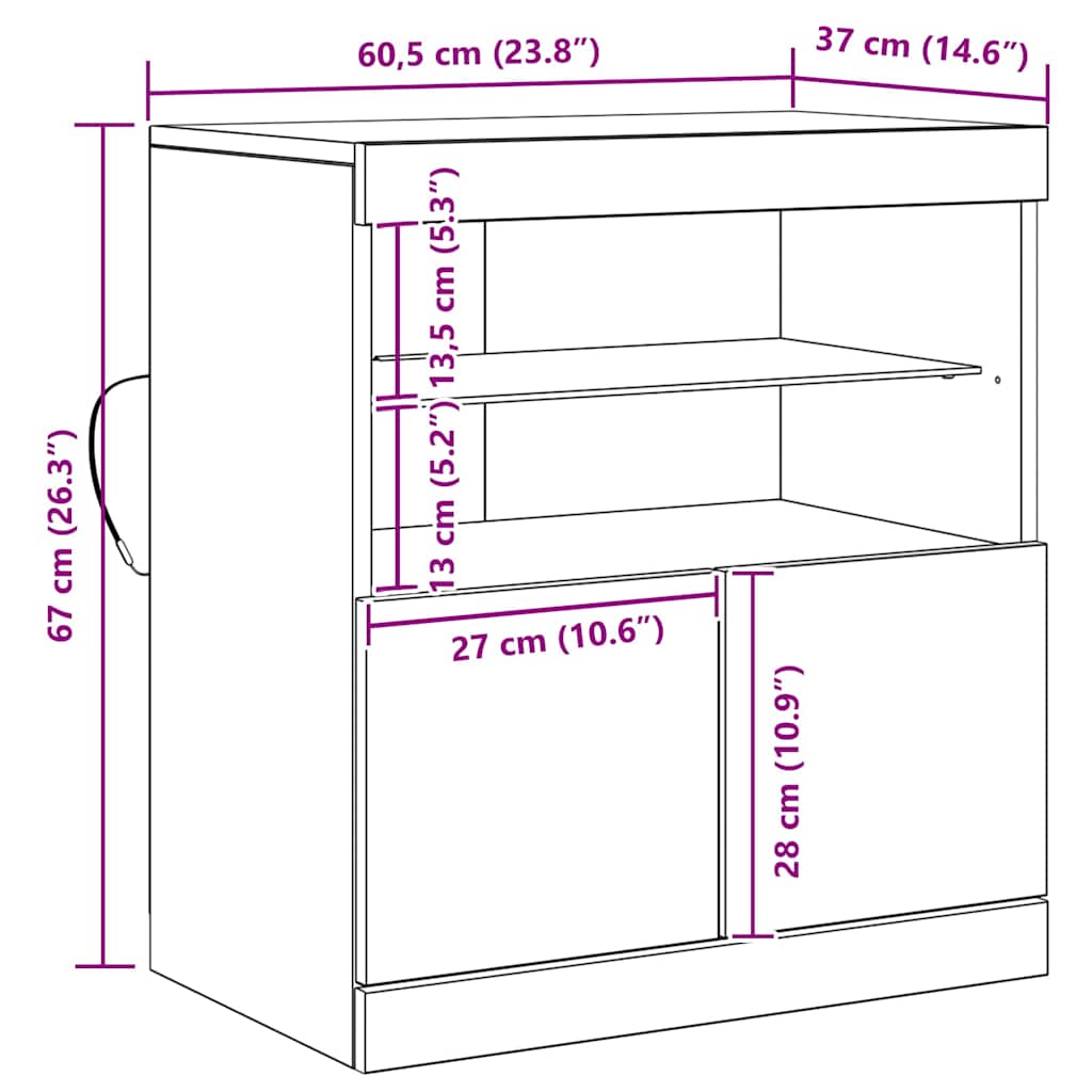LED-Sideboard Braun 60,5 x 37 x 67 cm Holzwerkstoff
