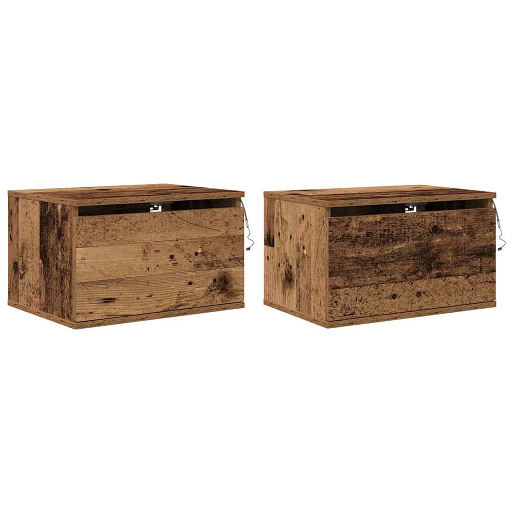 Wandmontierter Nachtschrank mit 2 pcs Altholz 50 x 36 x 30 cm