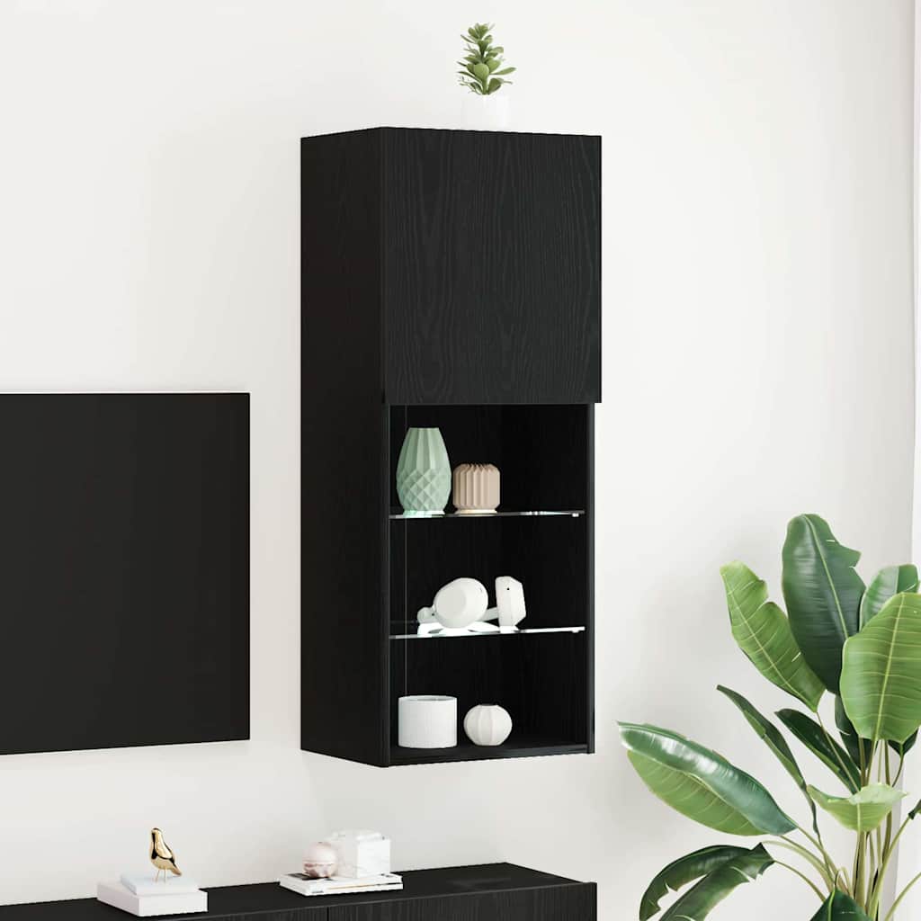 Wandmontierter TV Schrank Wandmontiert Schwarz Eichen-Optik