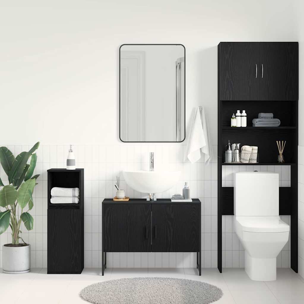 Waschbeckenunterschrank mit Tür Schwarze Eiche 80 x 30 x 60 cm