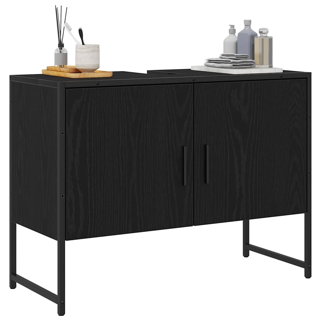 Waschbeckenunterschrank mit Tür Schwarze Eiche 80 x 30 x 60 cm