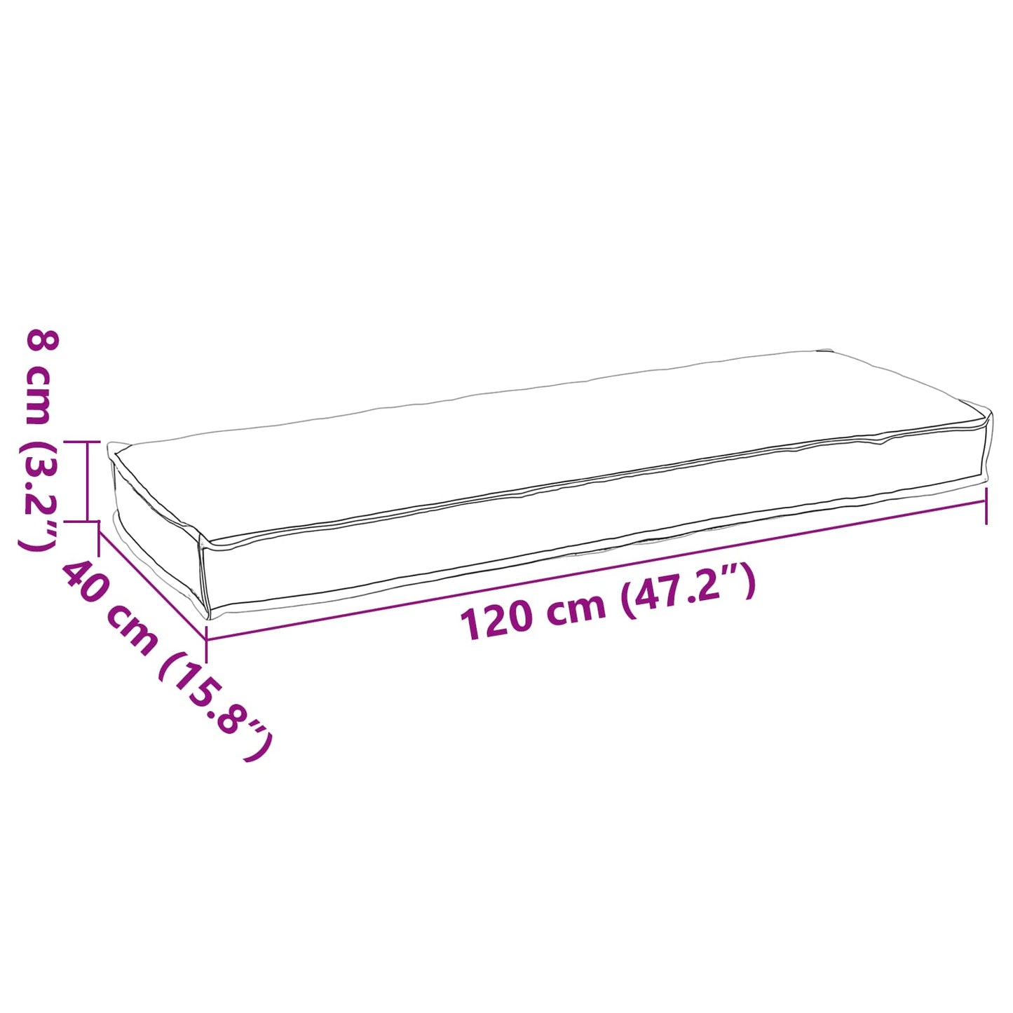 Kissen Grau 120 x 40 x 8 cm Oxford-Stoff