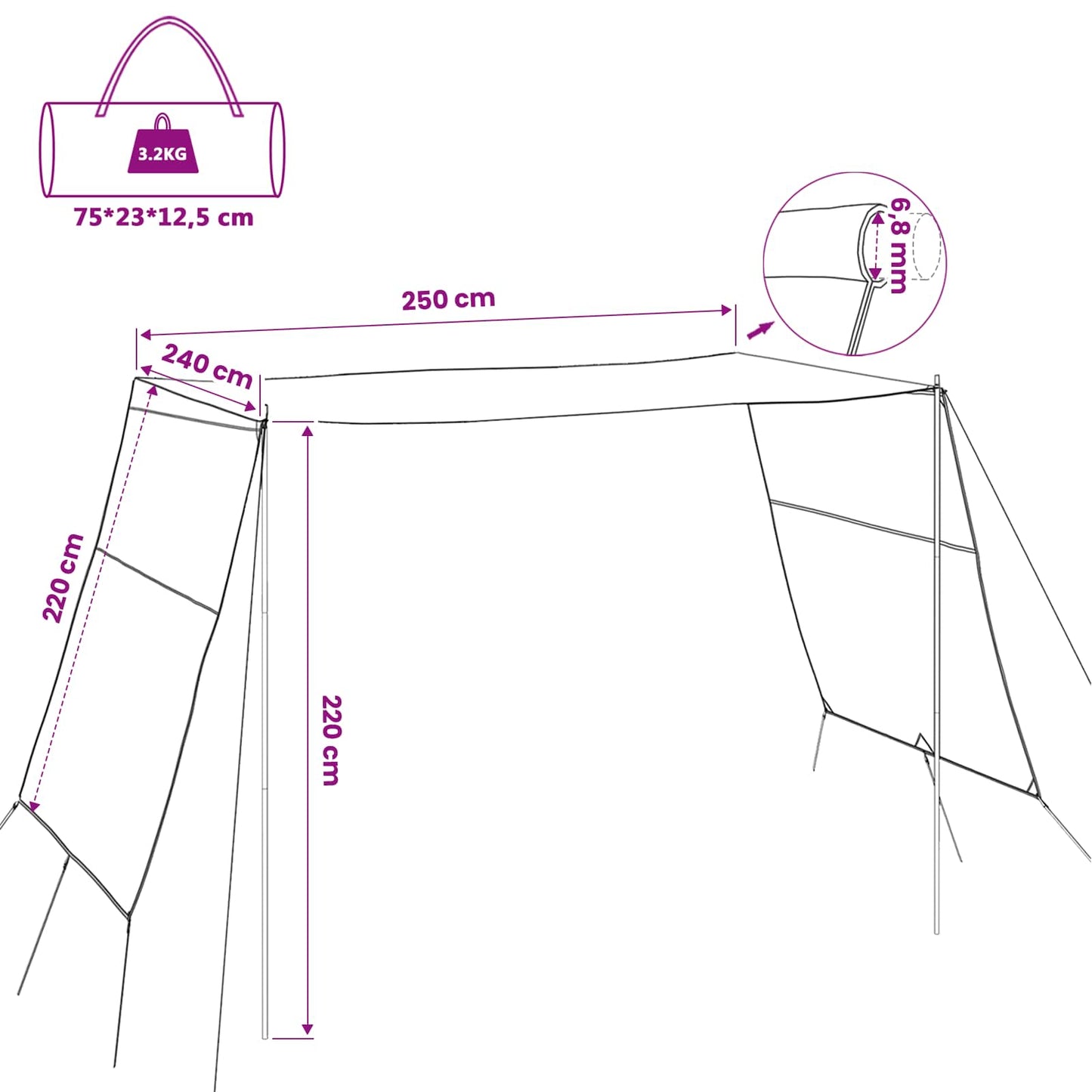 Wasserfester Tarp Personen 250 x 240 x 220 cm Wasserdicht
