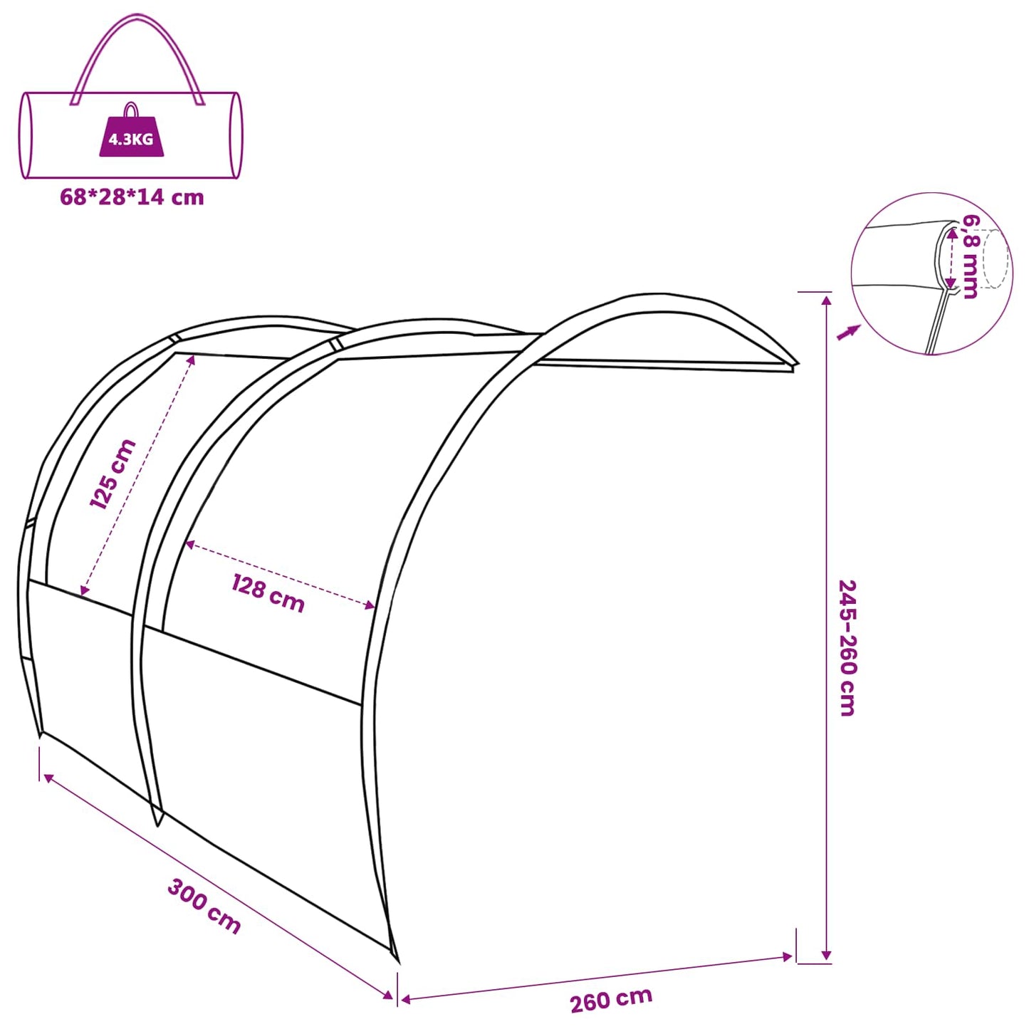 Wasserfester Tarp Personen 260 x 300 x 260 cm Wasserdicht