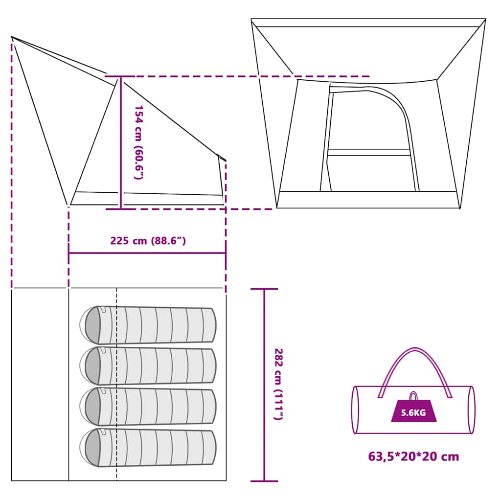 Campingzelt Blau 282 x 225 x 154 cm Polyester