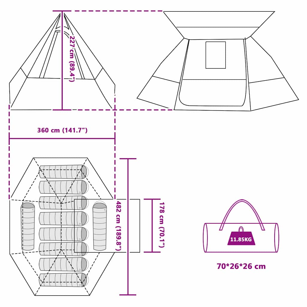 Campingzelt Grün 482 x 360 x 227 cm Polyester