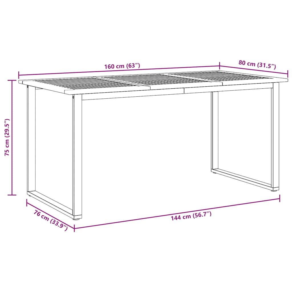 Gartentisch Grau 160 x 80 x 75 cm Massivholz Akazie