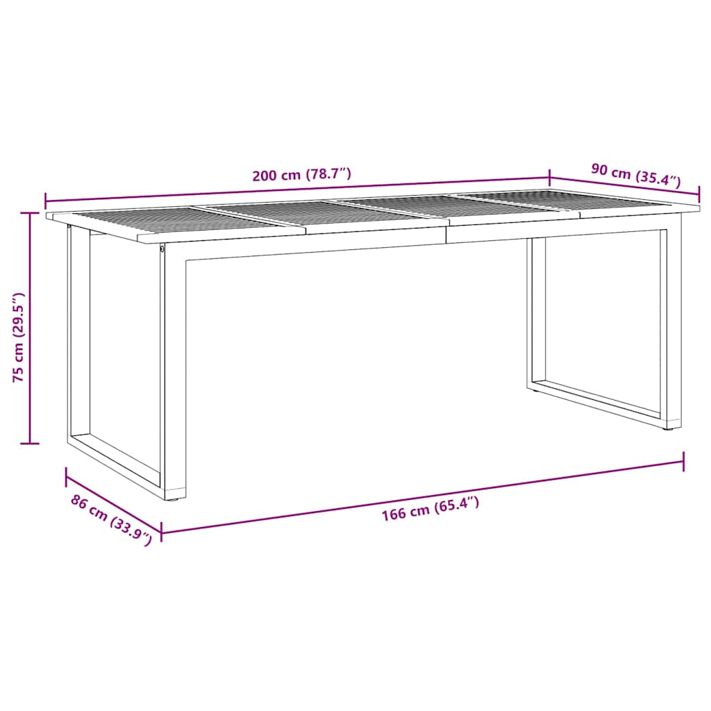 Gartentisch Grau 200 x 90 x 75 cm Massivholz Akazie