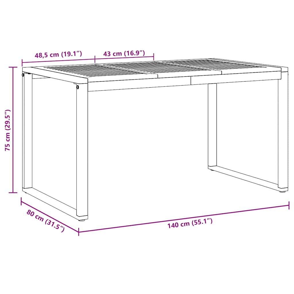 Gartentisch Grau 140 x 80 x 75 cm Massivholz Akazie