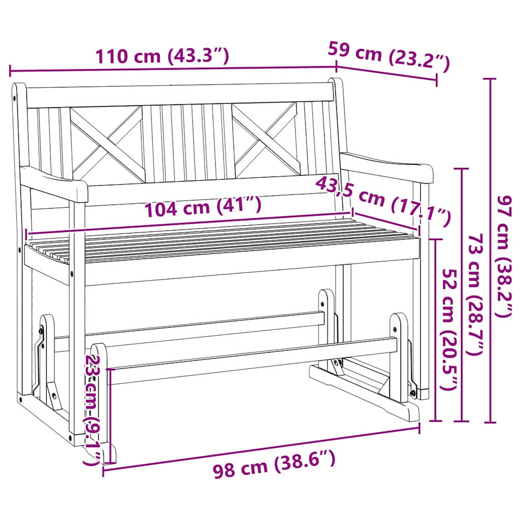 Garten Schaukeltbank Natur 110 x 59 x 97 cm Massivholz Akazie