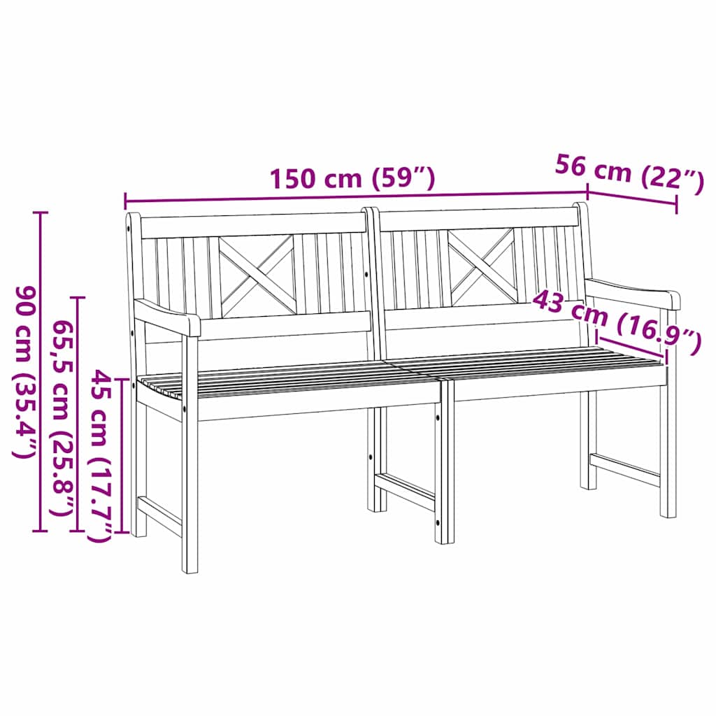 Bank Outdoor 150 x 56 x 90 cm Massivholz Akazie Natur