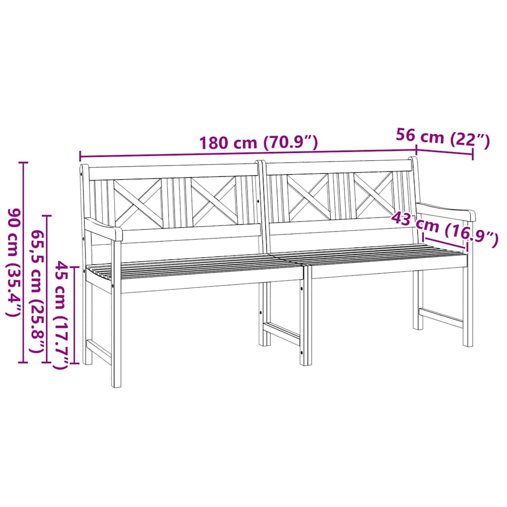 Bank Outdoor Natur 180 x 56 x 90 cm Massivholz Akazie