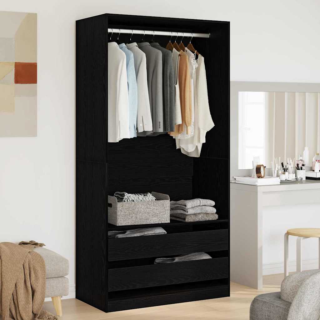 Armoire en noir et chêne, 100x50x200 cm, en matériau à base de bois