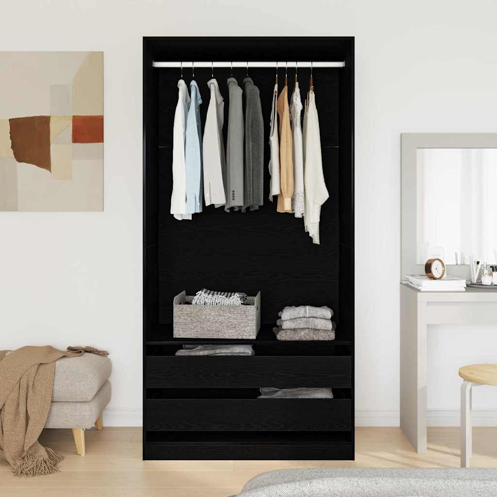 Armoire en noir et chêne, 100x50x200 cm, en matériau à base de bois