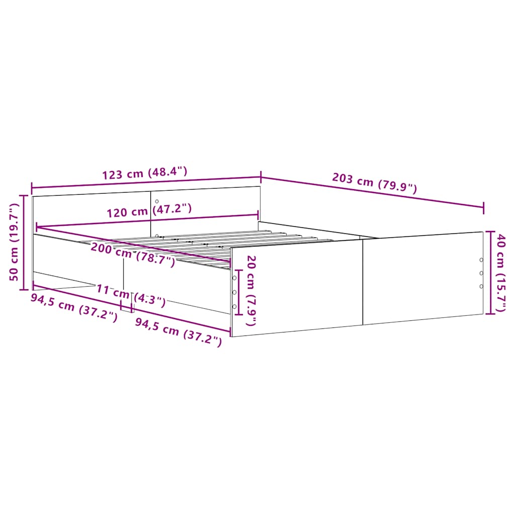 Bettgestell ohne Matratze Schwarz Eichen-Optik 120x200 cm