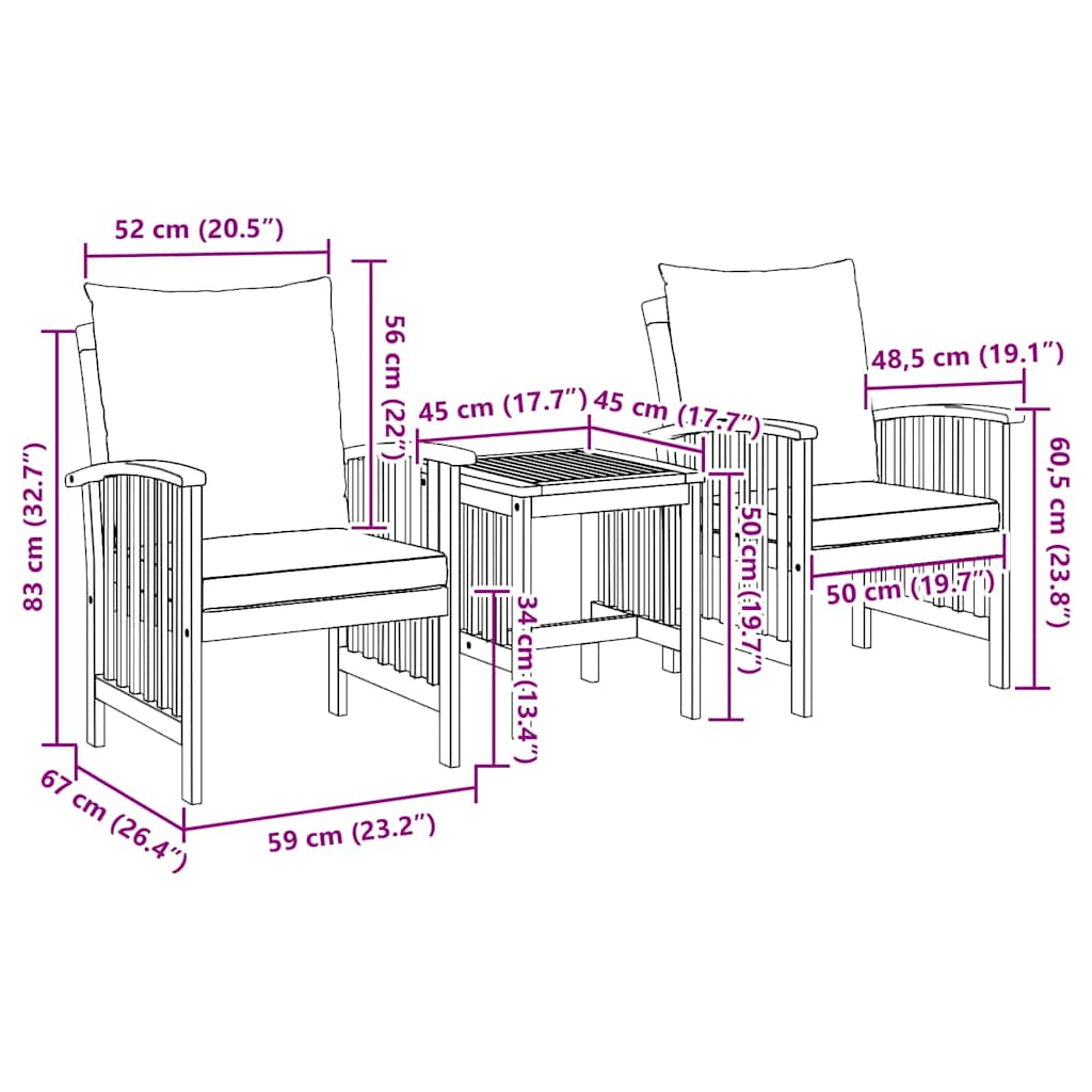 Gartensofa-set 3 stk. Öl-Natur Massivholz Akazie