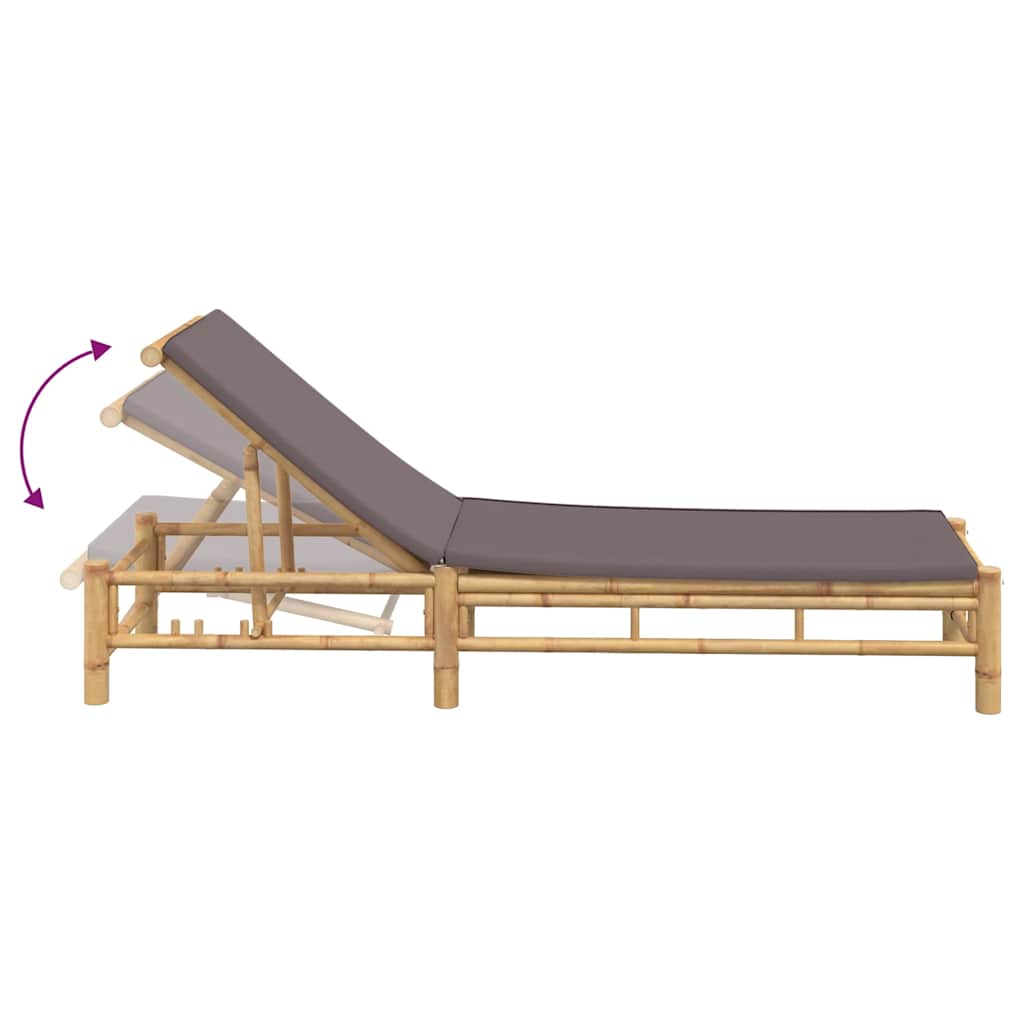 Chaise longue avec coussin 55x199x30 cm en bambou