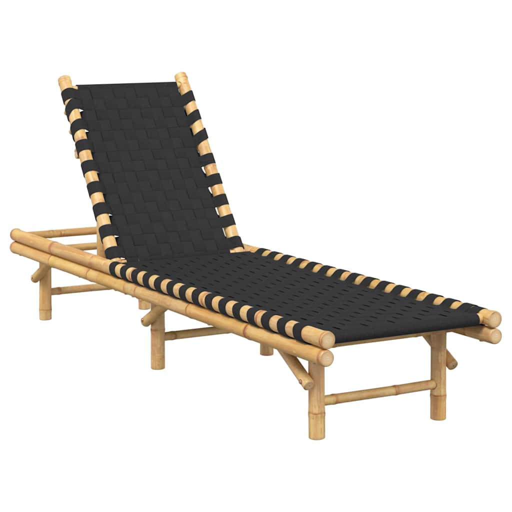 Chaise longue avec sangle tressée noire 55x200x30 cm en bambou