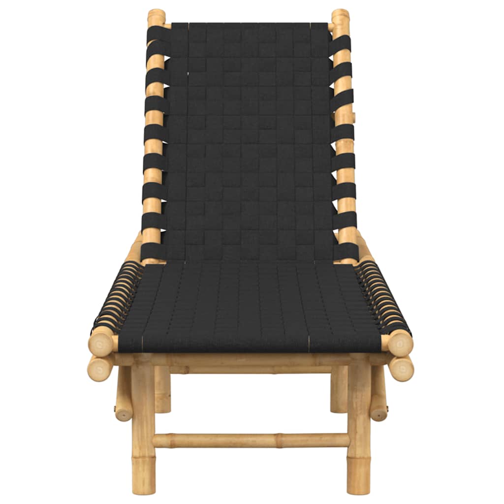 Chaise longue avec sangle tressée noire 55x200x30 cm en bambou