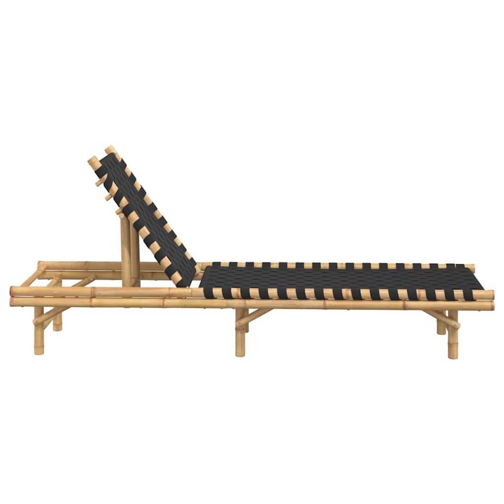 Chaise longue avec sangle tressée noire 55x200x30 cm en bambou