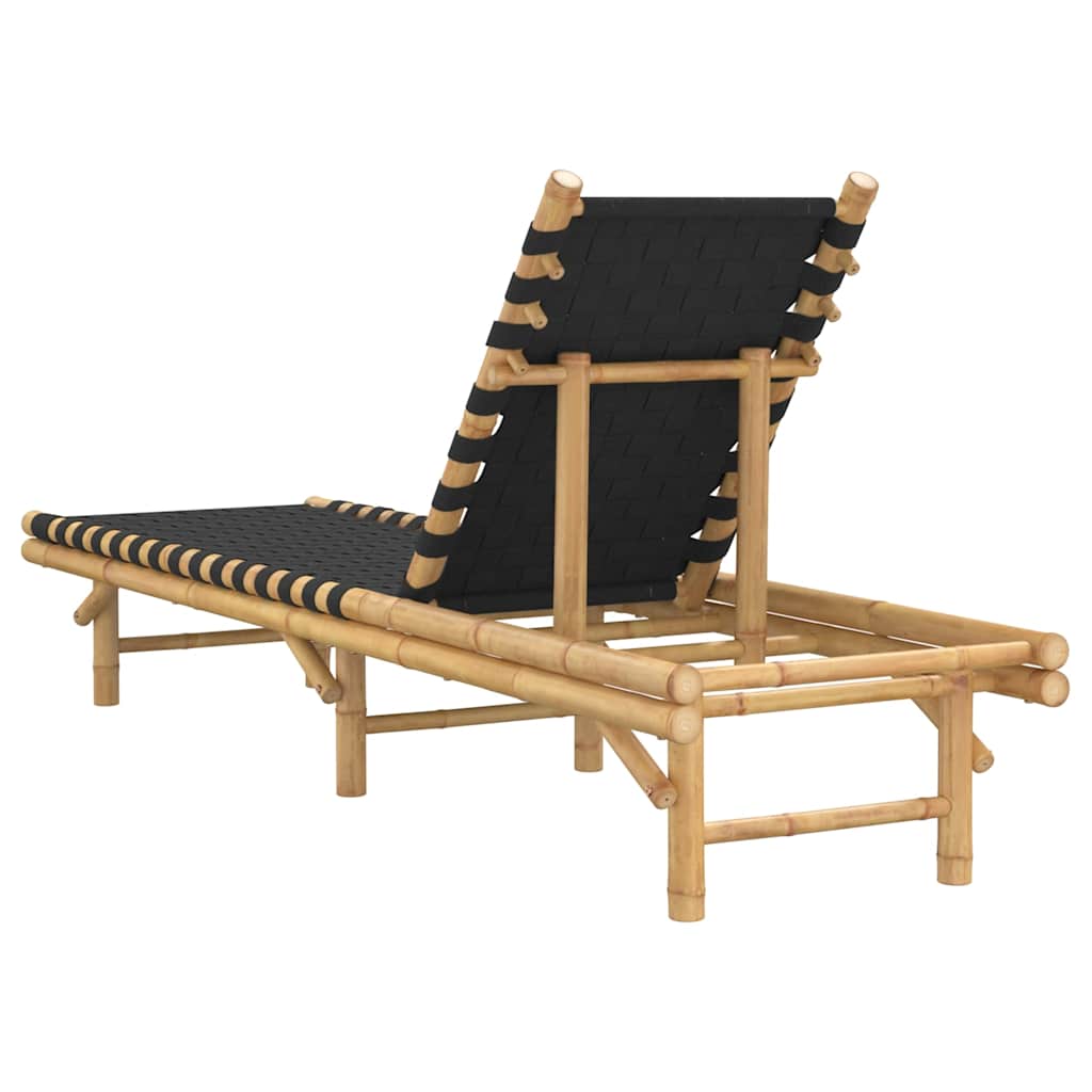 Chaise longue avec sangle tressée noire 55x200x30 cm en bambou