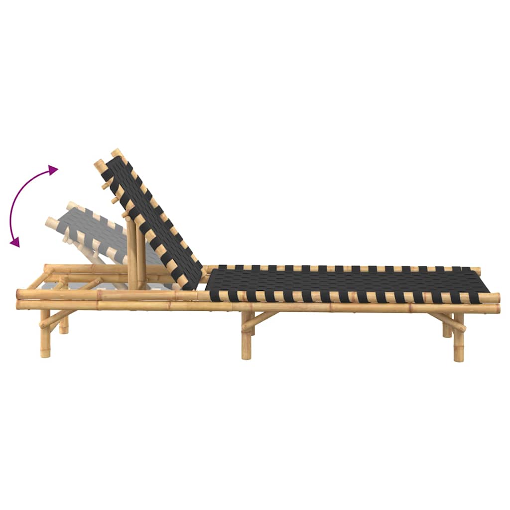Chaise longue avec sangle tressée noire 55x200x30 cm en bambou