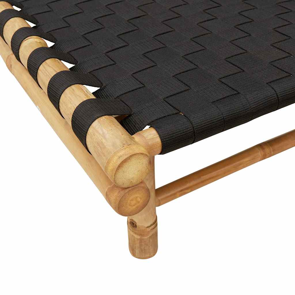 Chaise longue avec sangle tressée noire 55x200x30 cm en bambou