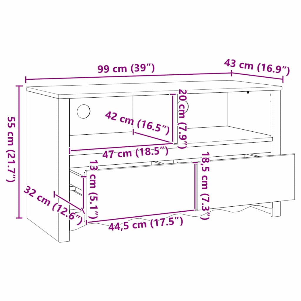 TV-Schränk Drammen Weiß 99 x 43 x 55 cm Massivholz Kiefer