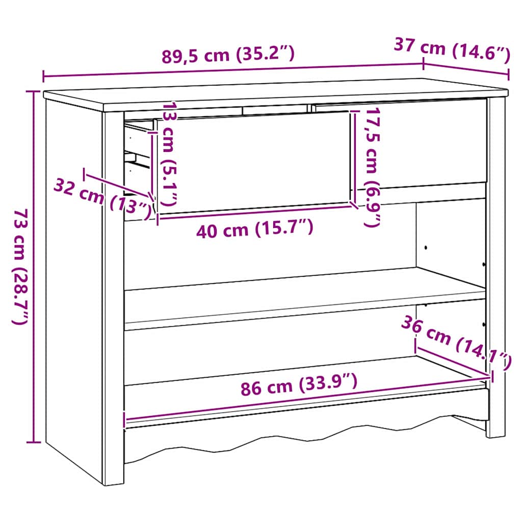 Konsolentisch mit Schubladen Drammen Eiche 89,5 x 37 x 73 cm