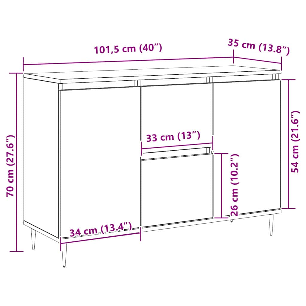 Sideboard Artisan-Eiche 101,5 x 35 x 70 cm Holzwerkstoff