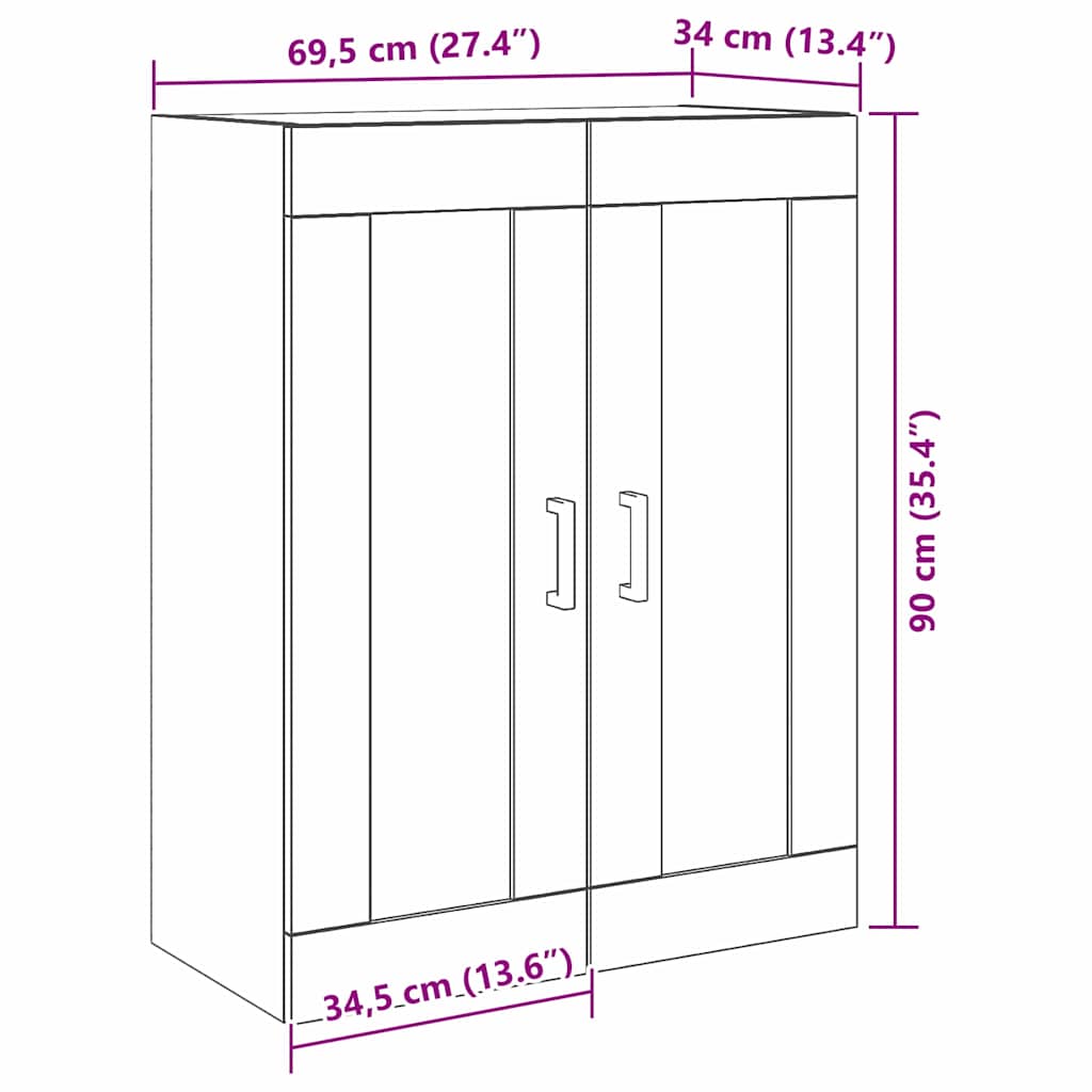 Wandschrank Altholz 69,5 x 34 x 90 cm Holzwerkstoff