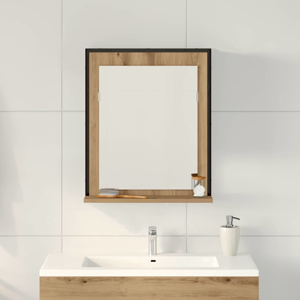 Badezimmer Spiegel mit Regal Eiche handwerklich 50 x 12 x 60 cm