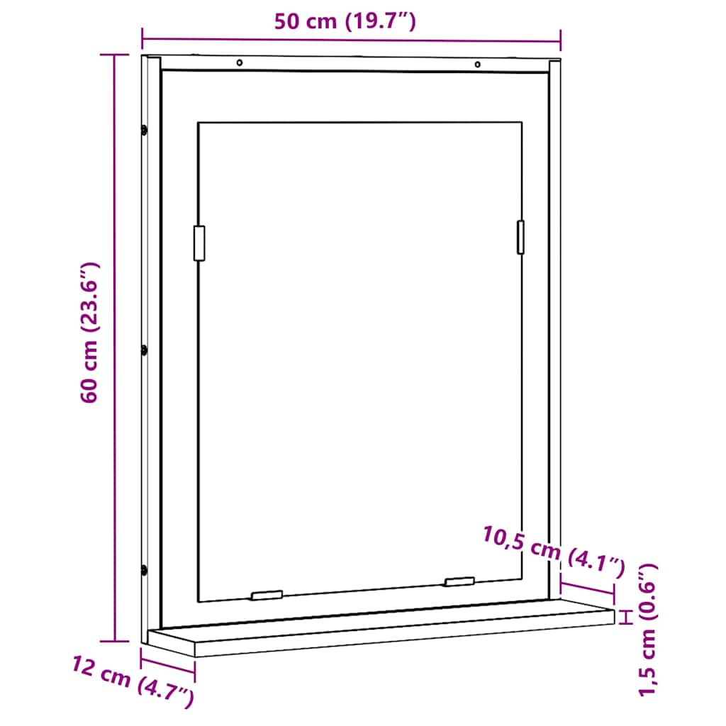 Spiegel Schwarz Eichen-Optik 50 x 12 x 60 cm