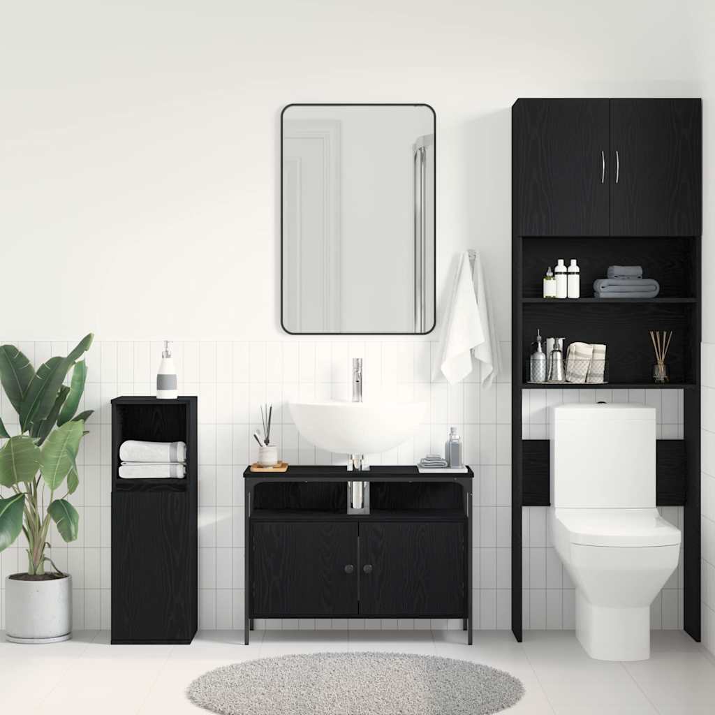 Waschbeckenunterschrank mit Tür Schwarze Eiche 80 x 30 x 60 cm