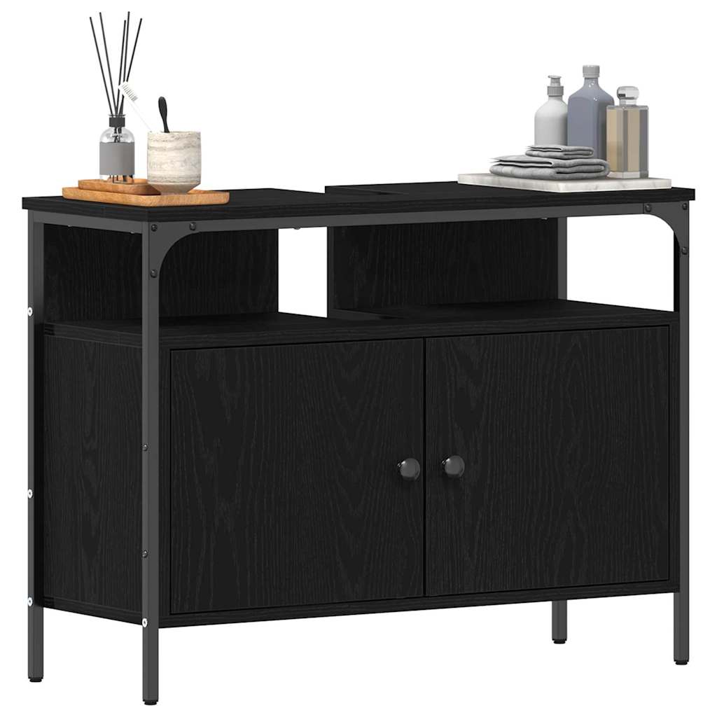Waschbeckenunterschrank mit Tür Schwarze Eiche 80 x 30 x 60 cm